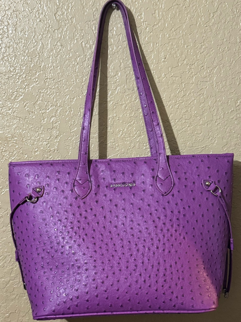 Sassy Jones Purple Faux-Ostrich Tote